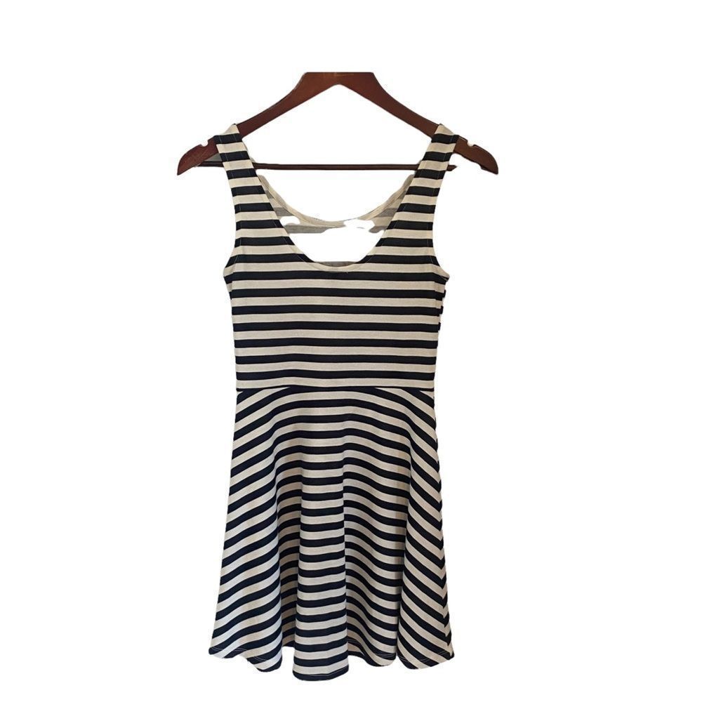 Divided cream with navy stripes tank top style dress size small - Picture 2 of 7